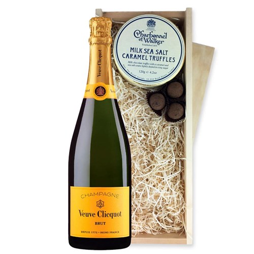 Veuve Clicquot Brut Yellow Label Champagne 75cl And Milk Sea Salt Charbonnel Chocolates Box